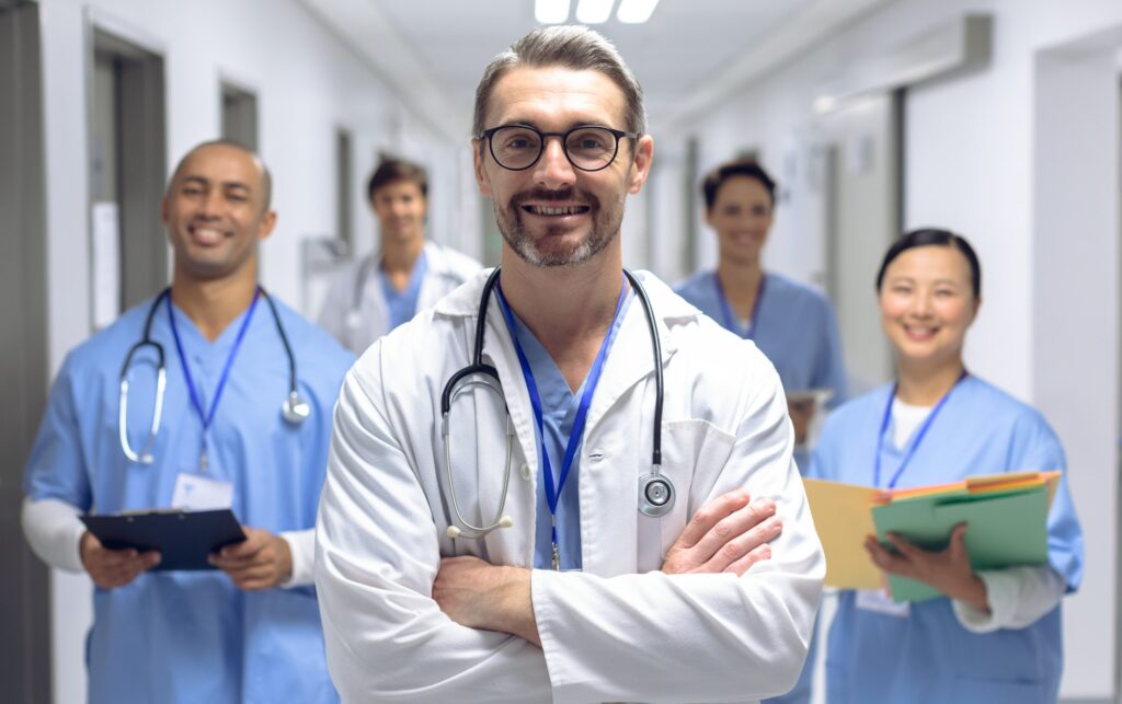 Diverse medical team standing together