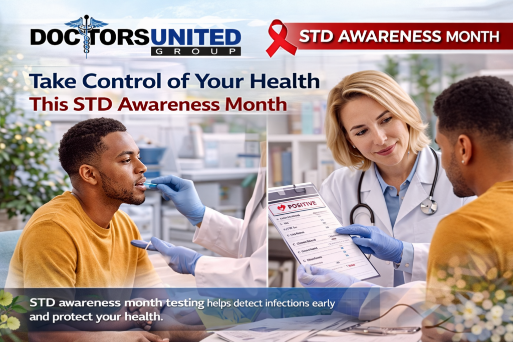 patient receiving STD awareness month testing at Doctors United Health Group clinic for early detection and prevention